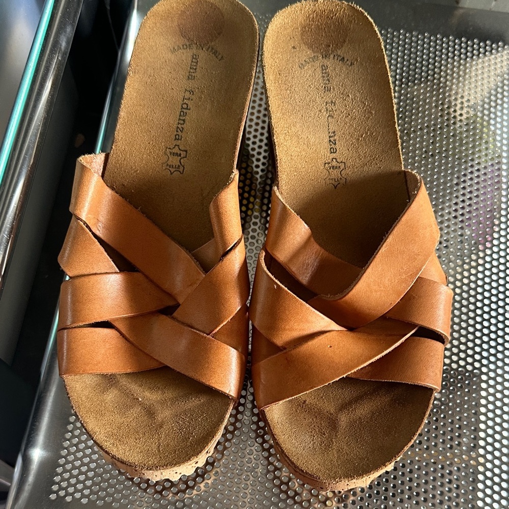 Leather Brown Crisscross Sandals